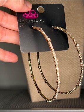 Paparazzi  Gold Tone Crystal Large Hoop Earrings